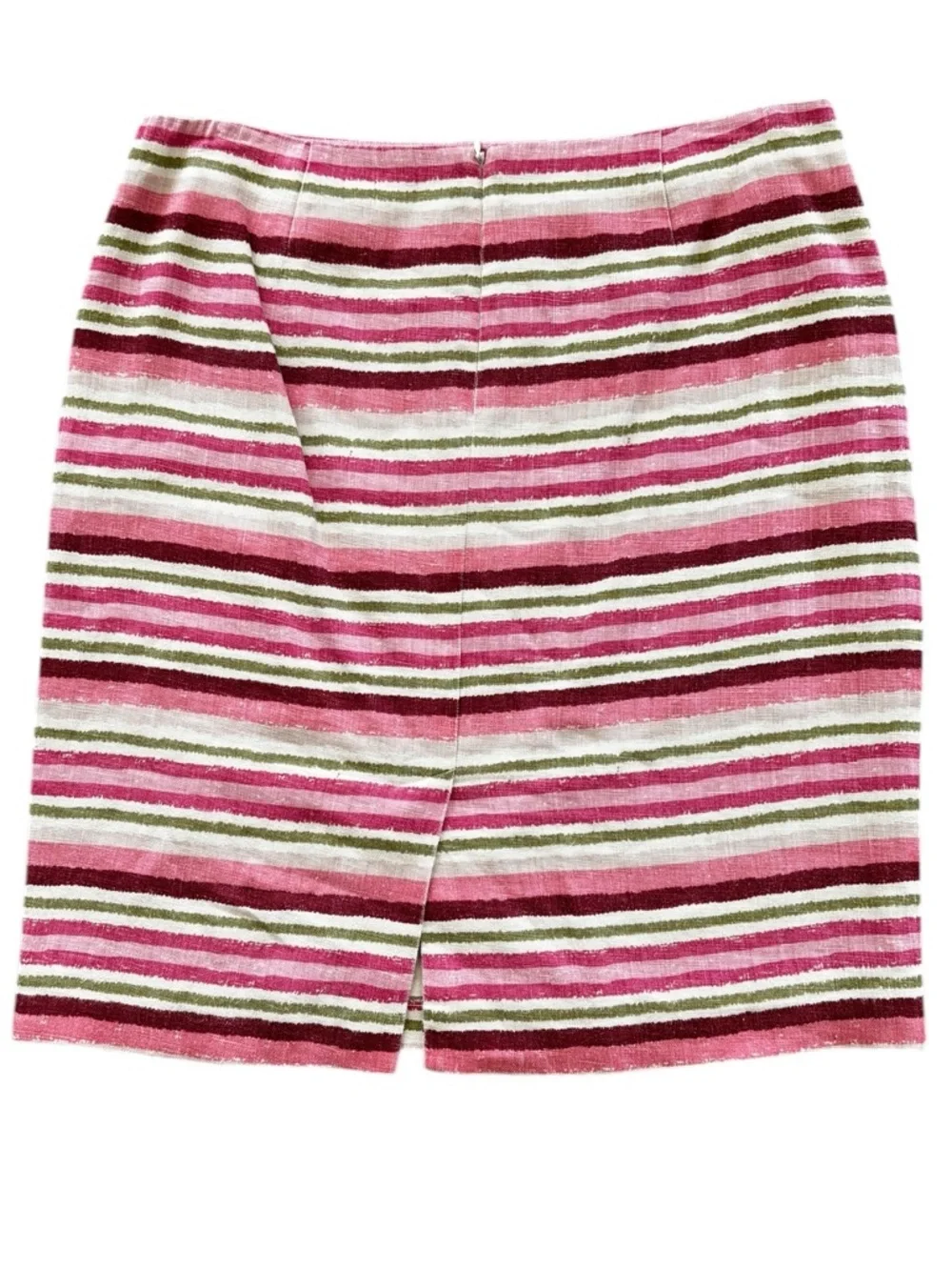 TALBOTS Pencil Skirt Size 12 100% Linen Colorful Striped Fully Lined Preppy